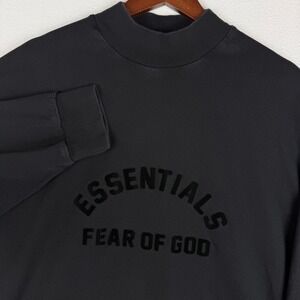 Fear of God Essentials Shirt Mens Medium Black‎ Mock Neck Heavy Baggy Oversized